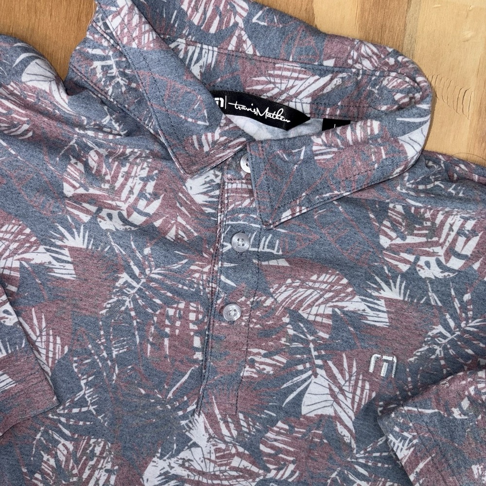 Travis Mathew Raft The Pacuare Golf Polo Palm Tree All Over Print Mauve Large
